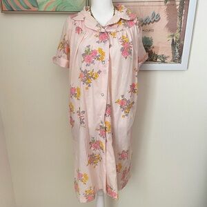 Vintage Smart Time Floral Housecoat Duster Muumuu Dress 70s Grannycore Size 14